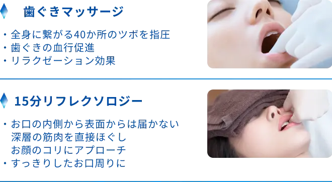 歯ぐきマッサージ、15分リフレクソロジー