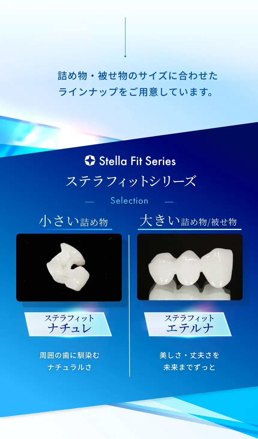 詰め物・被せ物のサイズに合わせたラインナップ